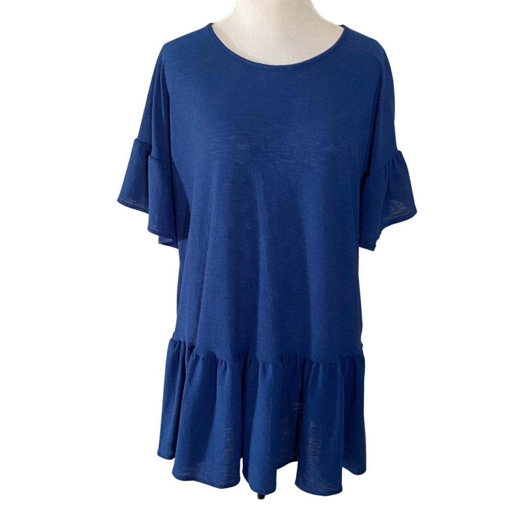 Sweet Lindsey Navy Blue Plus Ruffle Top